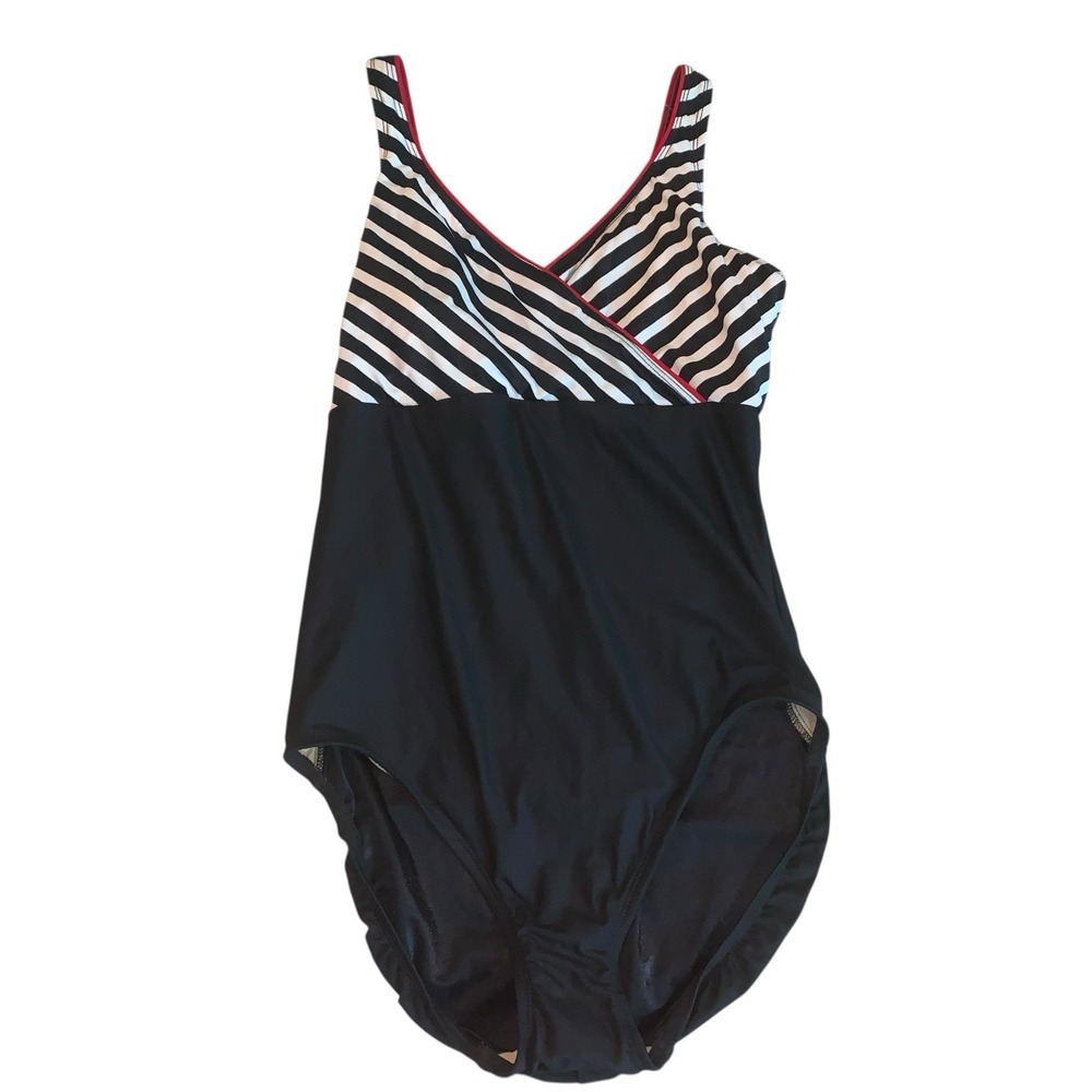NOS Dillards‎  Sirena Women's Swimsuit Size 12 Nylon Black Striped USA Made NWT